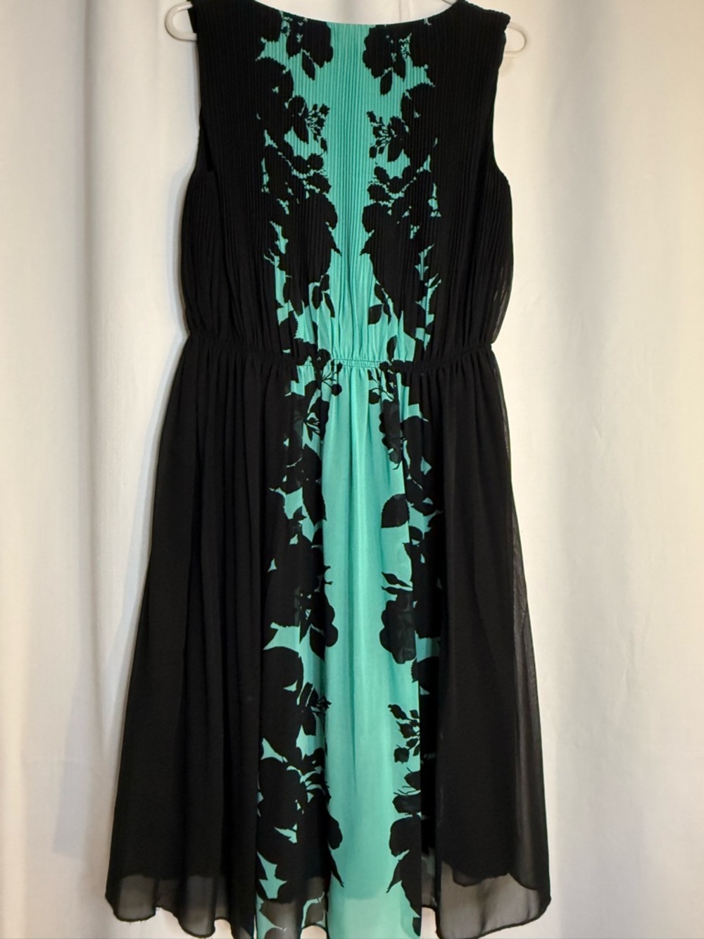 Black Midi Dress with Teal Floral Panel